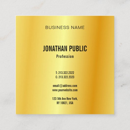 カスタムテンプレートエレガント金ゴールドルックモダン スクエア名刺 (裏面)