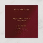 カスタムテンプレートエレガント金ゴールド文字モノグラムレッド スクエア名刺 (裏面)