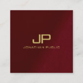 カスタムテンプレートエレガント金ゴールド文字モノグラムレッド スクエア名刺 (正面)