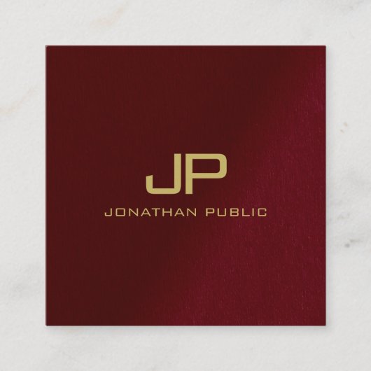 カスタムテンプレートエレガント金ゴールド文字モノグラムレッド スクエア名刺 (正面)