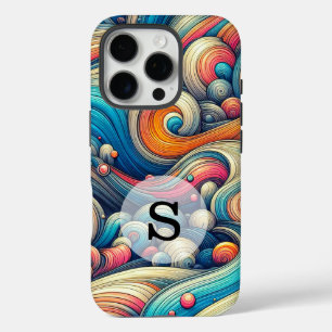 カスタムテンプレートサイケデリック波状プリント iPhone 16 PROケース