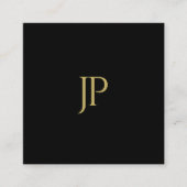 カスタムテンプレートブラック金ゴールドモノグラムイニシャル スクエア名刺 (正面)