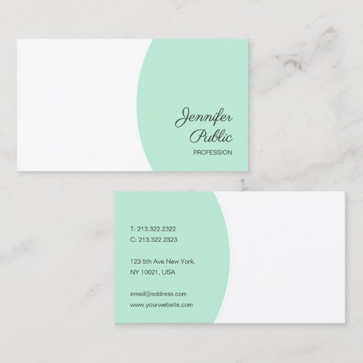 カスタムテンプレートミントエレガントグリーンホワイトモダン 名刺 (正面/裏面)