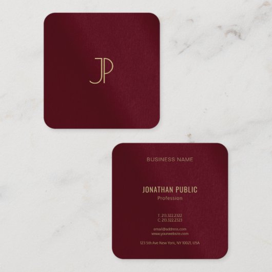 カスタムテンプレートモダン金ゴールドカラーモノグラムラグジュアリー スクエア名刺 (正面/裏面)