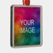 カスタムテンプレート写真またはロゴスクエアのアップロード メタルオーナメント (右)