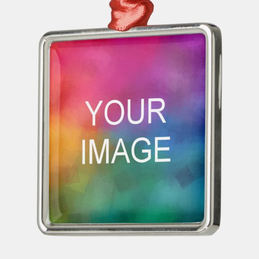 カスタムテンプレート写真またはロゴスクエアのアップロード メタルオーナメント (左)