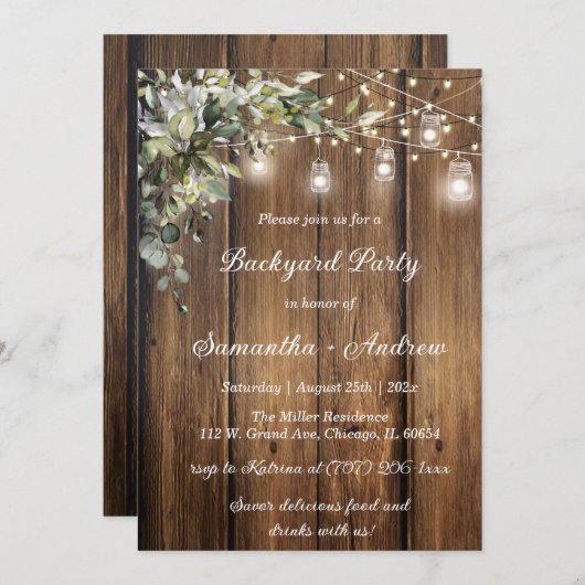 カスタムテーマ付きバックヤード素朴パーティー 招待状 (正面/裏面)