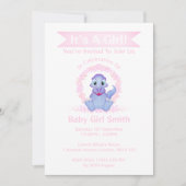 カスタムディノ水彩恐竜の女の子ベビーシャワー 招待状 (正面)