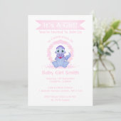 カスタムディノ水彩恐竜の女の子ベビーシャワー 招待状 (スタンド正面)