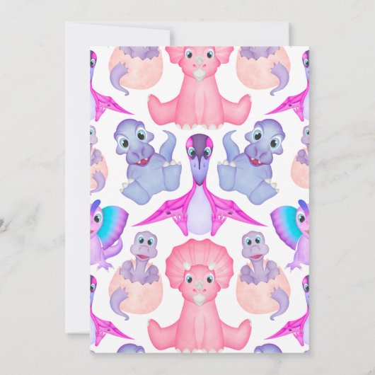 カスタムディノ水彩恐竜の女の子ベビーシャワー 招待状 (裏面)