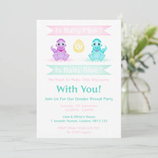 カスタムディノ水彩恐竜の性別を明らかにする 招待状 (スタンド正面)