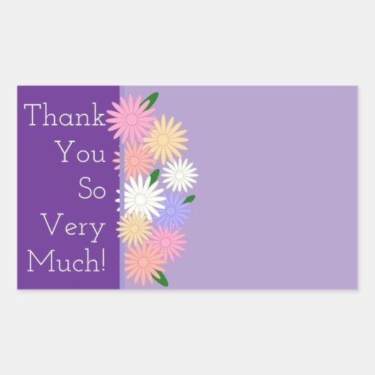 カスタムデイジーカラフルサンキューパープル 長方形シール (正面)