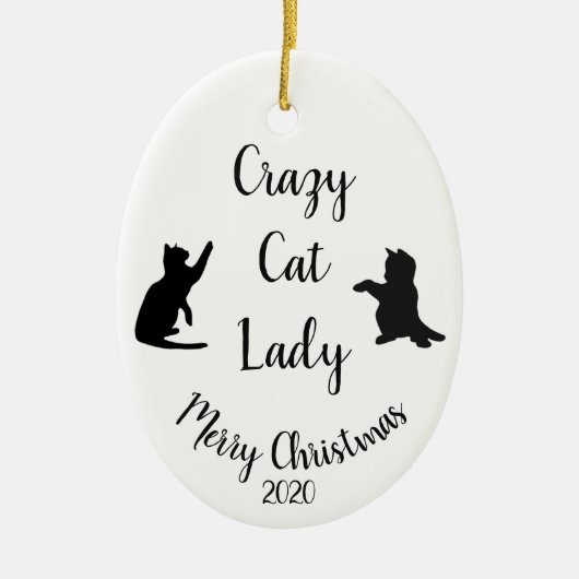 カスタムデイテッドおもしろいキャッ熱狂するトレディ セラミックオーナメント (正面)