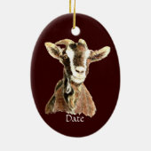カスタムデイテッドかわいい水色ヤギ牧場動物 セラミックオーナメント (裏面)