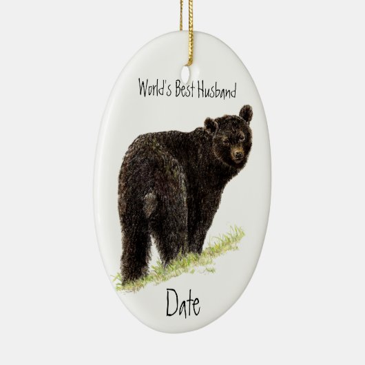 カスタムデイテッド最高のワールドズの夫の黒熊 セラミックオーナメント (右)