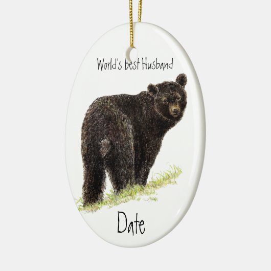カスタムデイテッド最高のワールドズの夫の黒熊 セラミックオーナメント (左)
