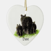 カスタムデイテッド水彩黒熊ファミリー セラミックオーナメント (右)