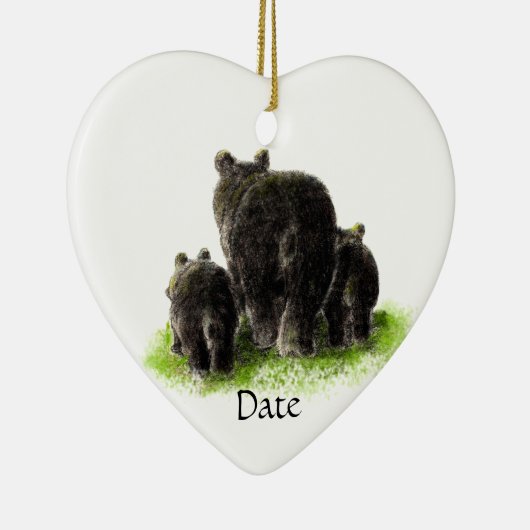 カスタムデイテッド水彩黒熊ファミリー セラミックオーナメント (右)