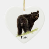 カスタムデイテッド水彩黒熊ファミリー セラミックオーナメント (裏面)