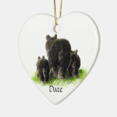 カスタムデイテッド水彩黒熊ファミリー セラミックオーナメント (左)