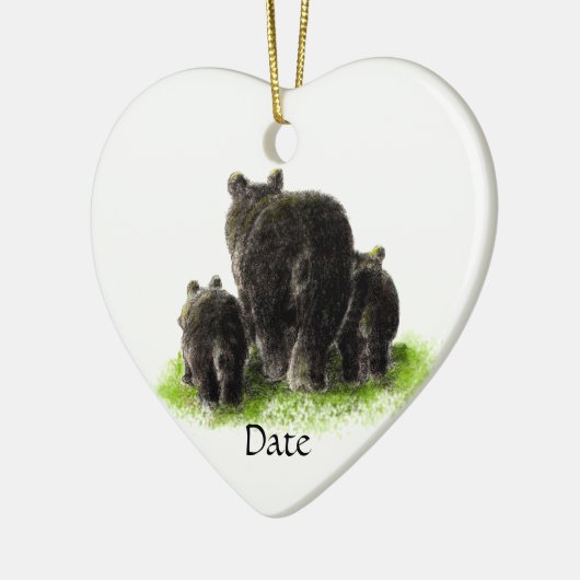 カスタムデイテッド水彩黒熊ファミリー セラミックオーナメント (左)