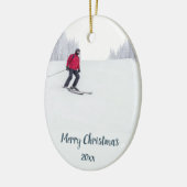 カスタムデイテッド雪スキースキーヤー冬スポーツ セラミックオーナメント (左)