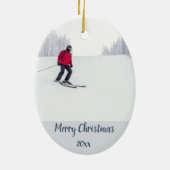 カスタムデイテッド雪スキースキーヤー冬スポーツ セラミックオーナメント (裏面)