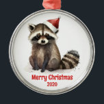 カスタムデイテッドVintage Christmas Water color Raccoon メタルオーナメント<br><div class="desc">冬の帽子に水彩可愛いラクーンカスタム動物の日付このクリスマスとメリークリスマスを願う</div>