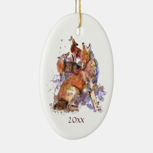 カスタムデイトウォーターカラーハウリングコヨーテスアニマルサー セラミックオーナメント (右)