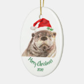 カスタムデイトクリスマスおもしろいオッターサンタハットアニマル セラミックオーナメント (左)