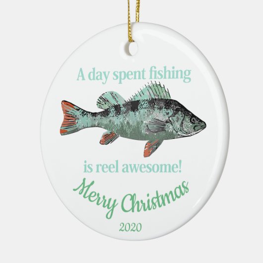 カスタムデイトクリスマスおもしろい魚釣り引用文 セラミックオーナメント (左)