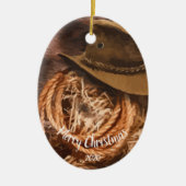 カスタムデイトクリスマスウエスタンカウボーイハットラリアット セラミックオーナメント (正面)