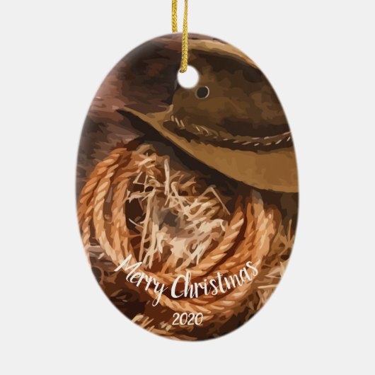 カスタムデイトクリスマスウエスタンカウボーイハットラリアット セラミックオーナメント (裏面)