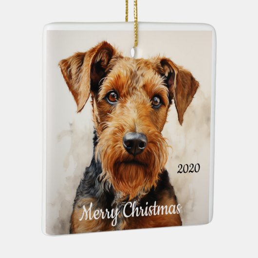 カスタムデイトクリスマスウォーターカラーアイレデールテリア セラミックオーナメント (右)