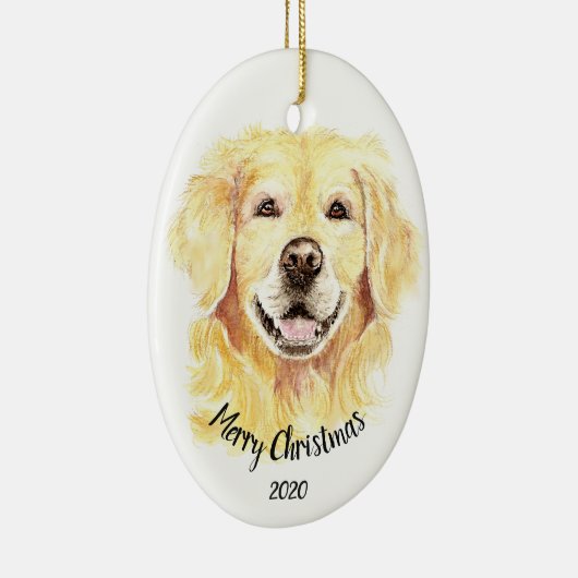 カスタムデイトクリスマスウォーターカラーゴールデンレトリバー セラミックオーナメント (右)