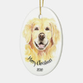 カスタムデイトクリスマスウォーターカラーゴールデンレトリバー セラミックオーナメント (左)