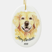 カスタムデイトクリスマスウォーターカラーゴールデンレトリバー セラミックオーナメント (裏面)