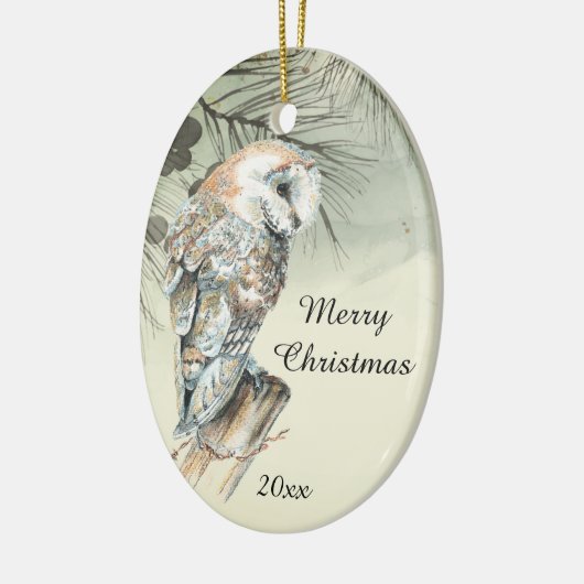 カスタムデイトクリスマスウォーターカラーバーンドウル セラミックオーナメント (左)