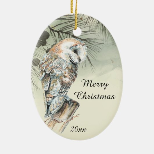 カスタムデイトクリスマスウォーターカラーバーンドウル セラミックオーナメント (裏面)