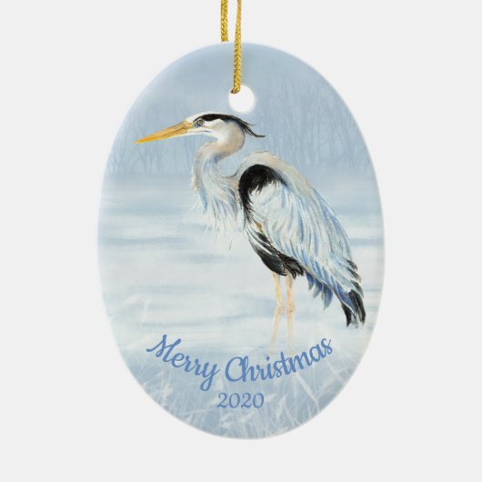 カスタムデイトクリスマスウォーター素晴らしカラーブルーヘロン セラミックオーナメント (裏面)