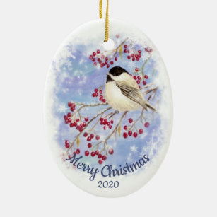 カスタムデイトクリスマスウォーター色の冬《鳥》アメリカゴガラ セラミックオーナメント