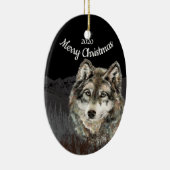 カスタムデイトクリスマスウルフマウンテン セラミックオーナメント (右)