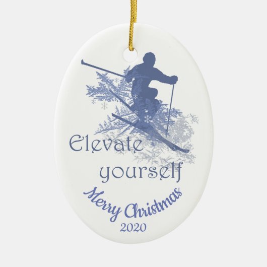 カスタムデイトクリスマススキー引用文感動的 セラミックオーナメント (正面)