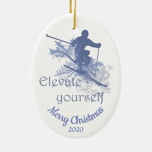 カスタムデイトクリスマススキー引用文感動的 セラミックオーナメント (裏面)