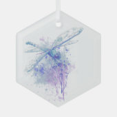 カスタムデイトクリスマスドラゴンフライ水彩画 ガラスオーナメント (正面)