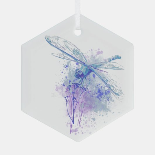 カスタムデイトクリスマスドラゴンフライ水彩画 ガラスオーナメント (裏面)