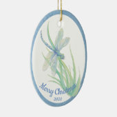 カスタムデイトクリスマスドラゴンフライ水彩画 セラミックオーナメント (右)