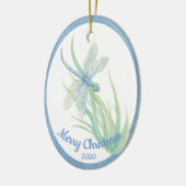 カスタムデイトクリスマスドラゴンフライ水彩画 セラミックオーナメント (左)