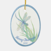 カスタムデイトクリスマスドラゴンフライ水彩画 セラミックオーナメント (正面)