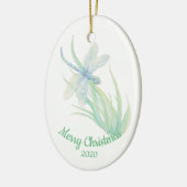 カスタムデイトクリスマスドラゴンフライ水彩画 セラミックオーナメント (左)